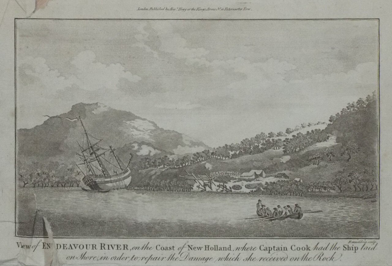 Print - View of Endeavour River, on the Coast of New Holland, where Captain Cook had the Ship laid on Shore, in order to Repair the Damage which she received on the Rock. - 